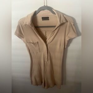 Urban Outfitters Remi Ribbed Polo Cream Romper XS
